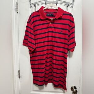 NWT Nautica Polo Shirt Men’s XL Red Blue Striped Classic Nautical Coastal Preppy